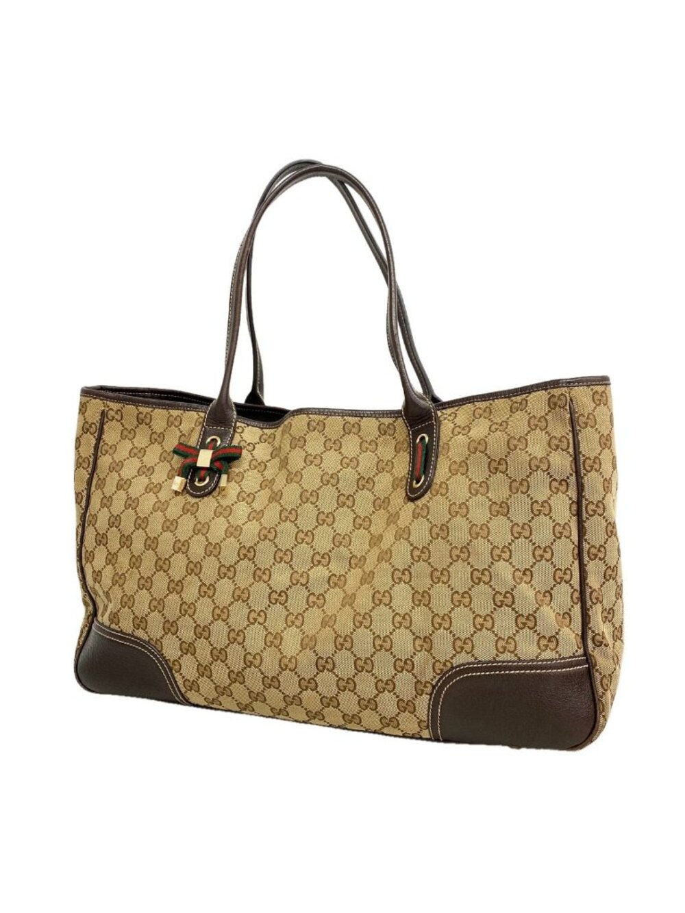 Gucci Tote Bag GG Canvas Sherry Line Brown Champagne Gold
